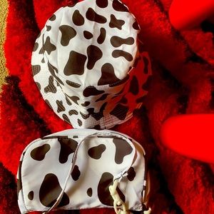 Cow print hat and bag